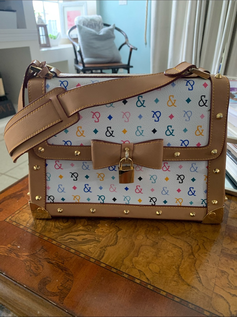 Multicolor Monogram Canvas Crossbody Bag with Tan Trim